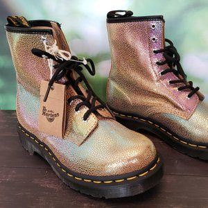NEW Dr Doc Martens Women's Sand Rainbow Ray Gold Suede Leather 1460 Boots 6